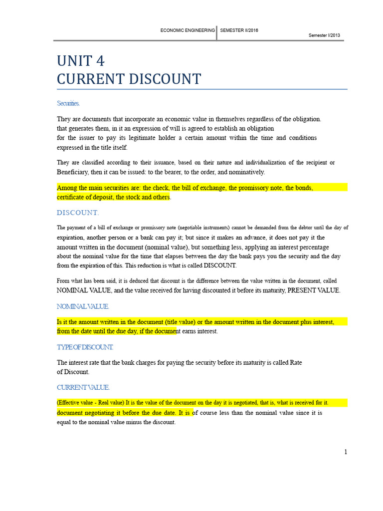 Understanding Current Discount in Securities | PDF | Discounting ...