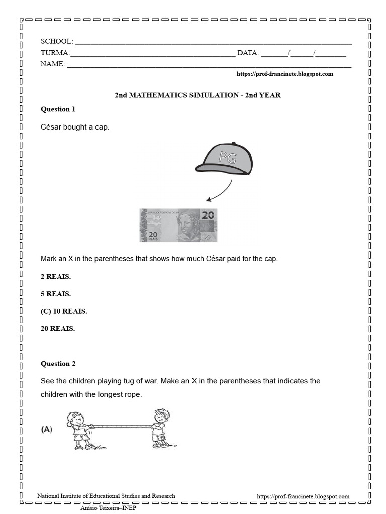 2nd Mini Math Simulation - 2nd Grade | PDF | Bracket | Mathematics