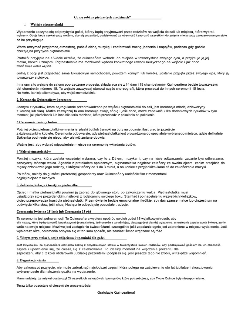Co Się Robi Na Urodzinach 15 Lat? | PDF