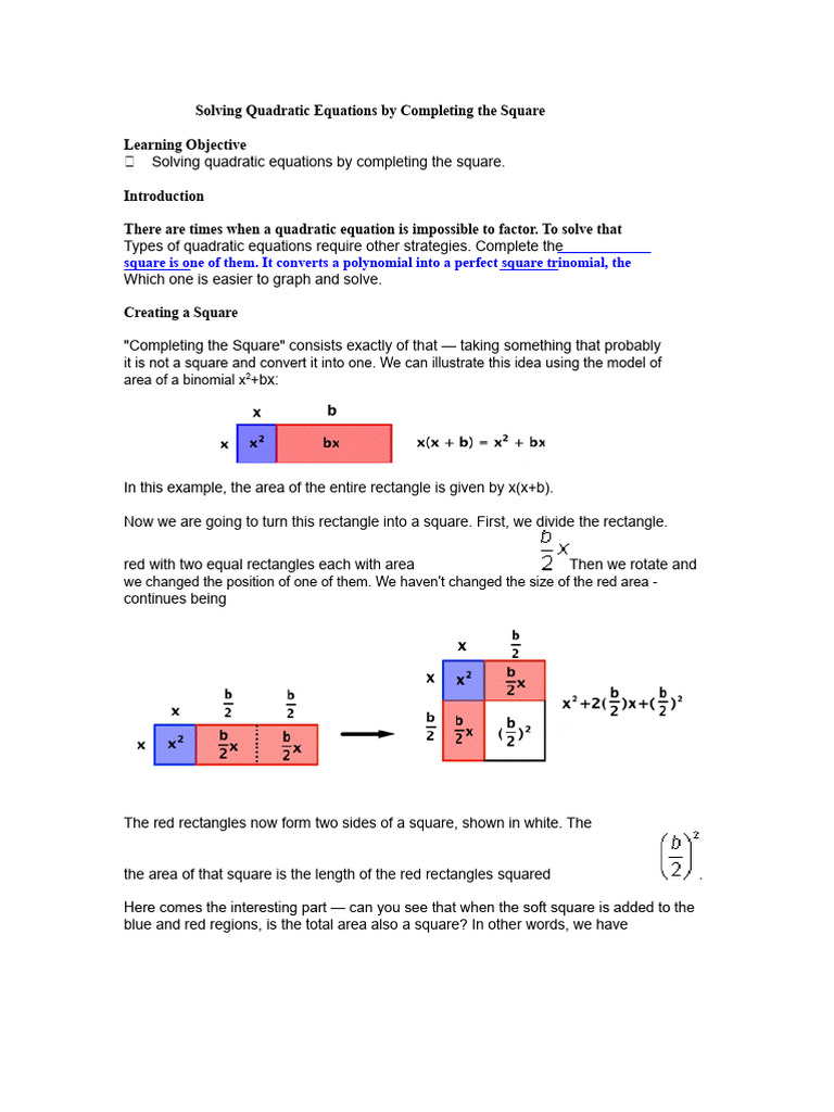 Solving Quadratic Equations by Completing The Square | PDF | Quadratic ...