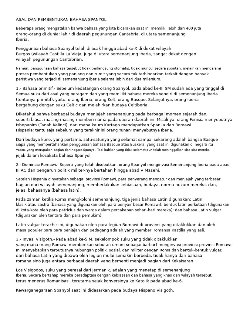 Asal Usul dan Evolusi Bahasa Spanyol | PDF
