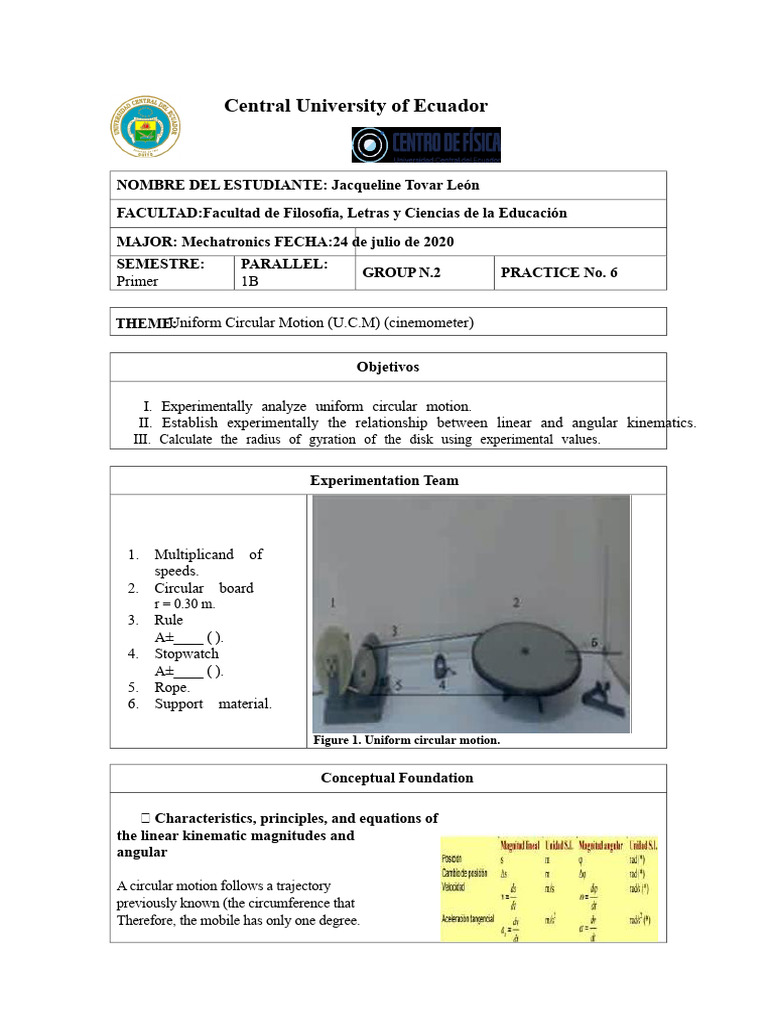Uniform Circular Motion Experiment Analysis | PDF | Acceleration ...