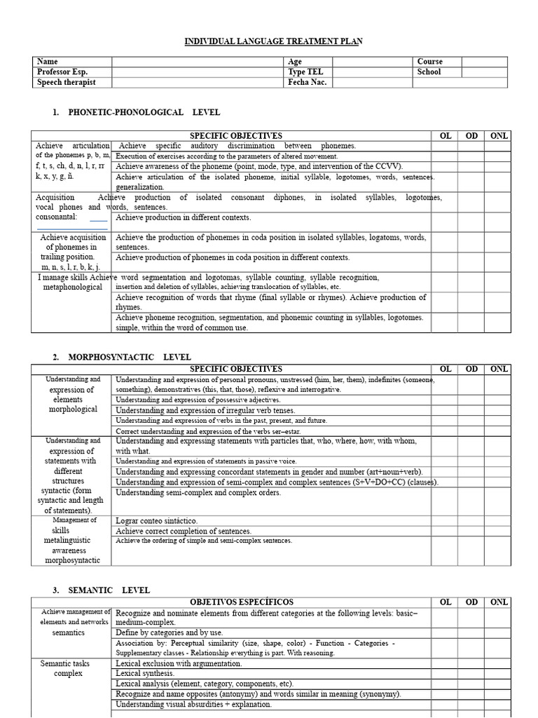 Individual Language Treatment Plan | PDF | Lexical Semantics | Syllable