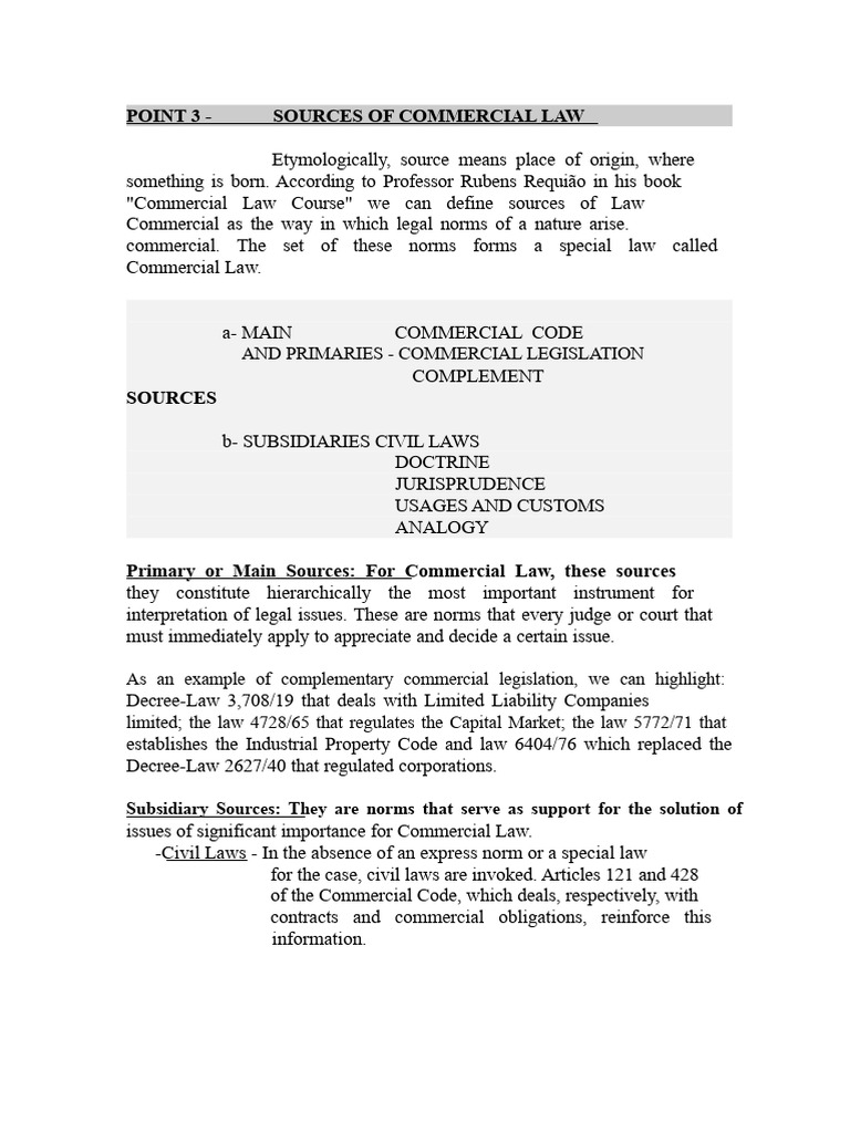 Sources of Commercial Law Explained | PDF | Jurisprudence | Sources Of Law