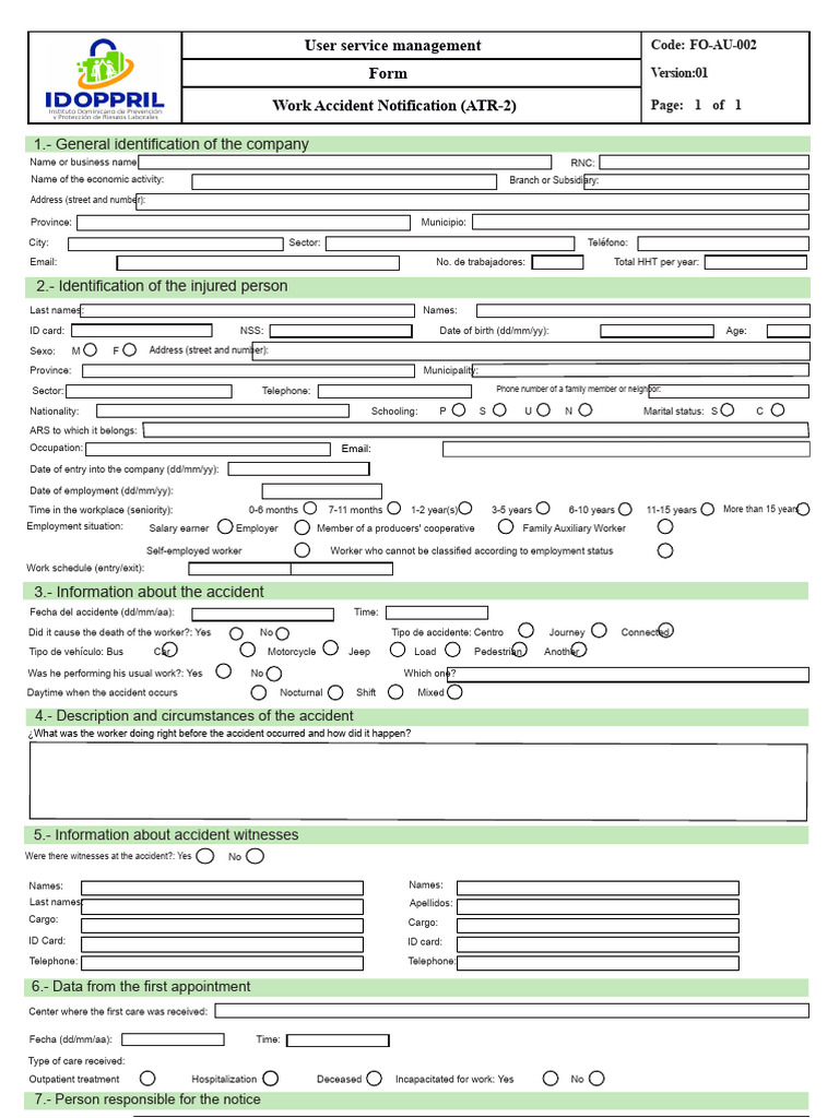 Work Accident Notification Form ATR-2 | PDF | Identity Document ...