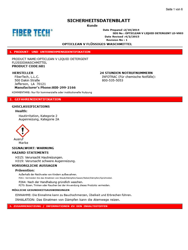 Opticlean V Flüssigwaschmittel Ld-V003 | PDF