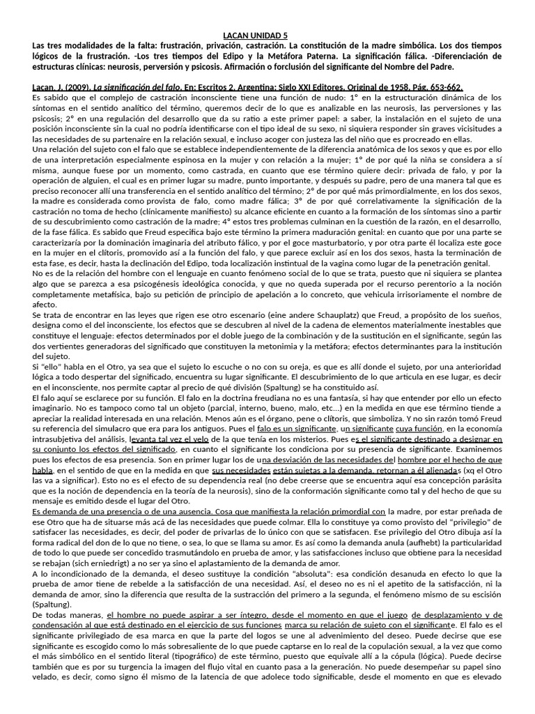 Lacan Unidad 5 | PDF | Jacques Lacan | Complejo de Edipo