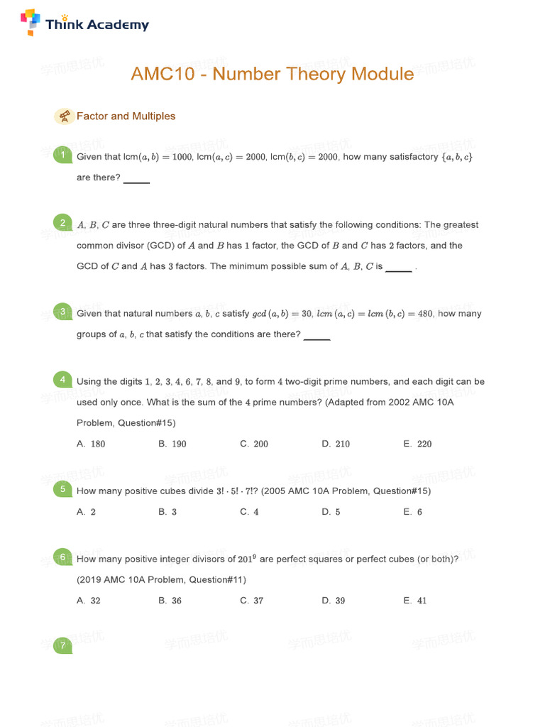 AMC10 - Number Theory Module | PDF