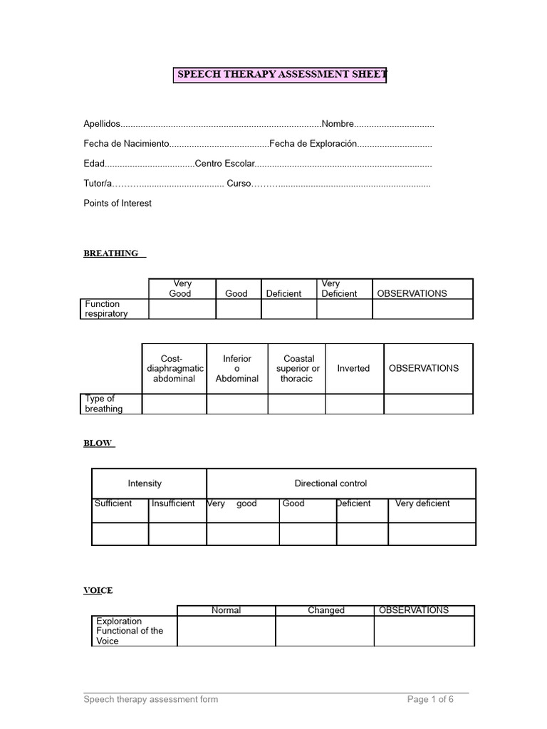 Speech Therapy Assessment Form | PDF | Speech | Semantics