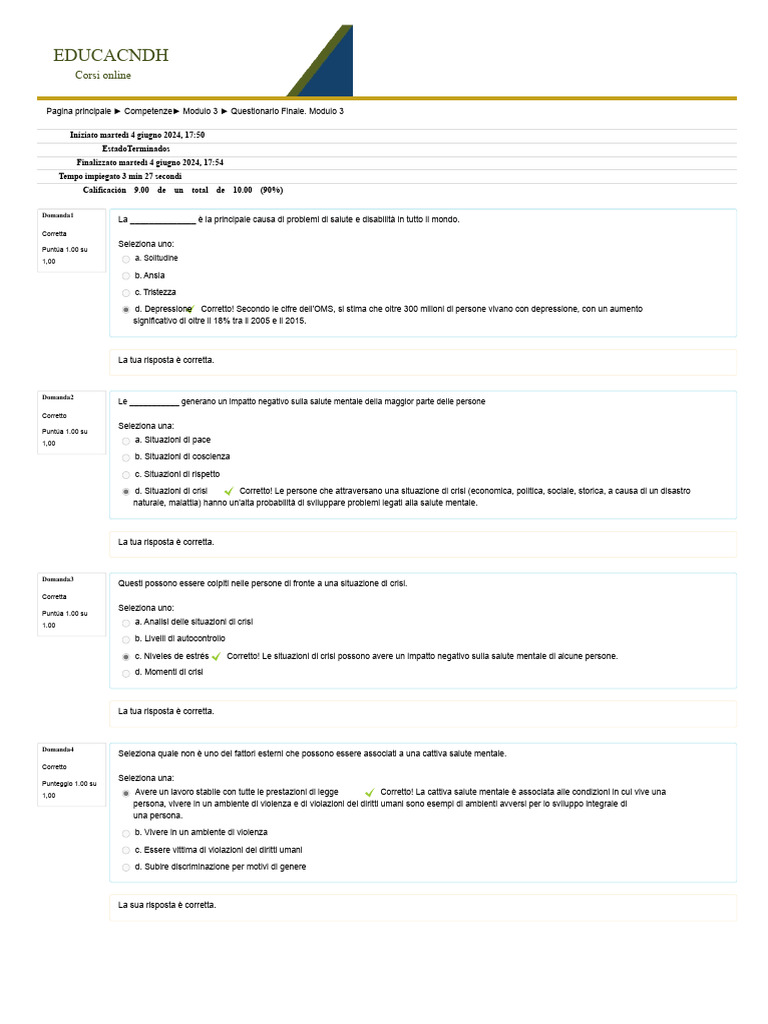 Questionario Finale. Modulo 3 | PDF