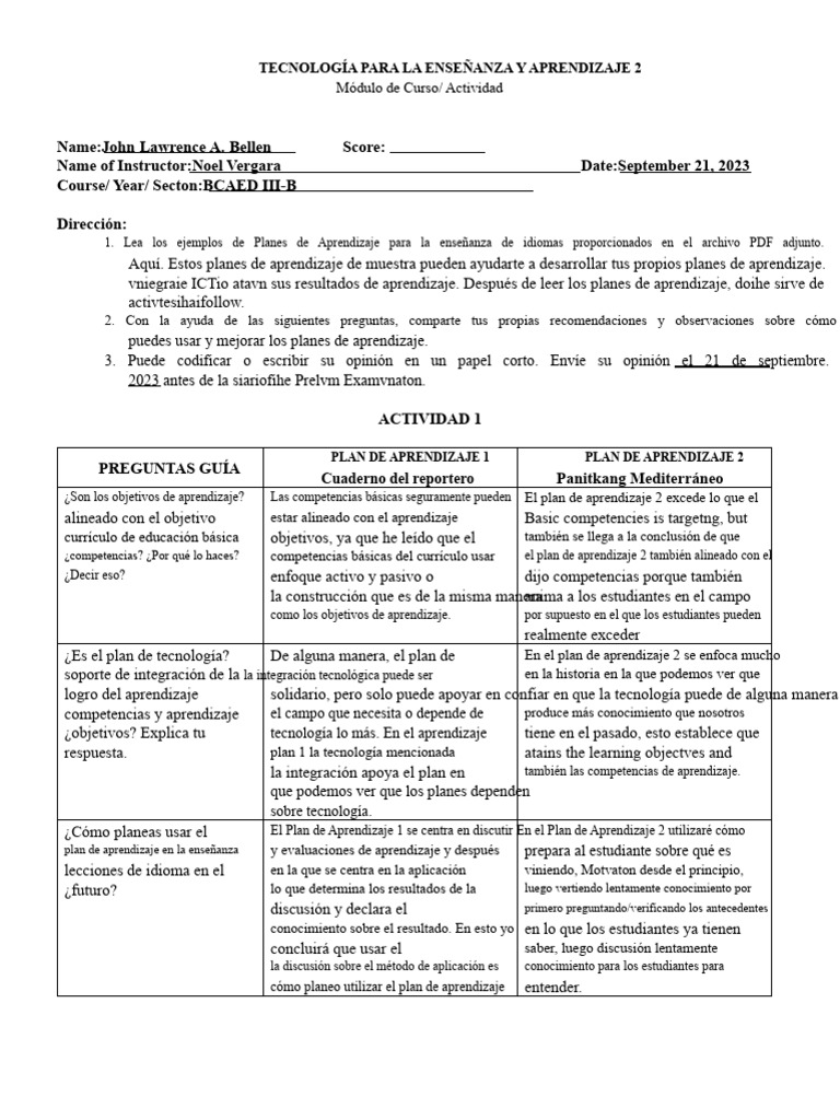 Mejora de Planes de Aprendizaje en TIC | PDF | Plan de estudios ...
