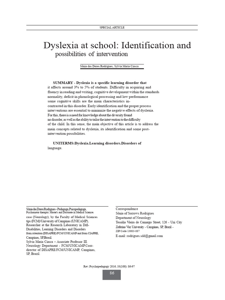 Dyslexia: Identification and Interventions | PDF | Dyslexia | Learning ...