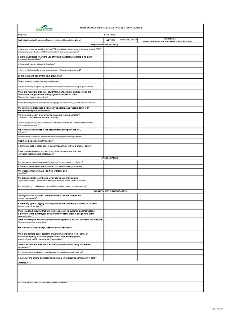QSMS Inspection Checklist for Safety Compliance | PDF | Personal ...