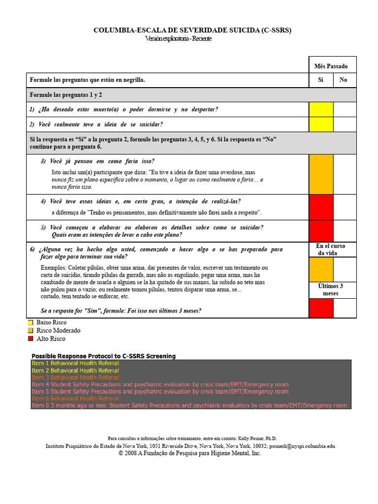 Escala C-SSRS: Avaliação de Risco Suicida | PDF | Suicídio | Intenção