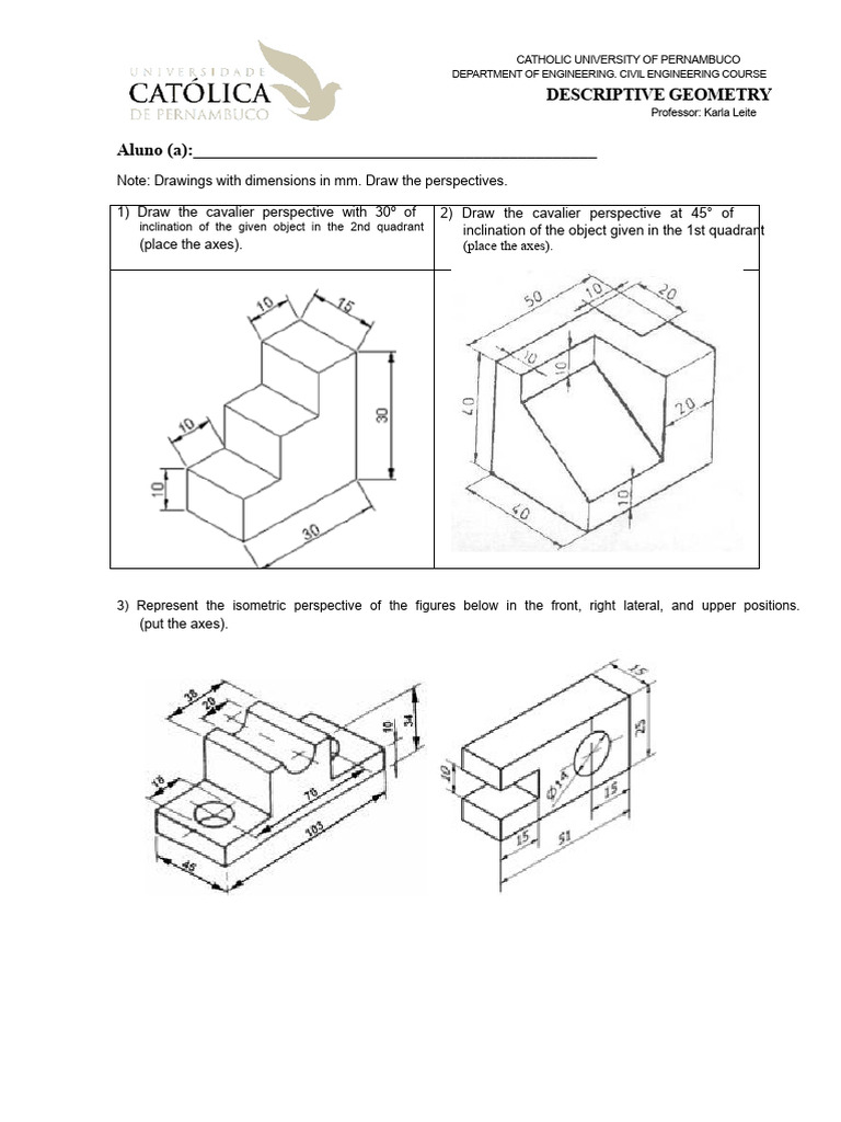 Exercises Cavalier and Isometric Perspective Review | PDF