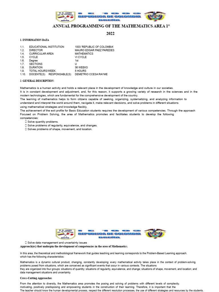 Annual Mathematics Programming 2022 | PDF | Equations | Algebra