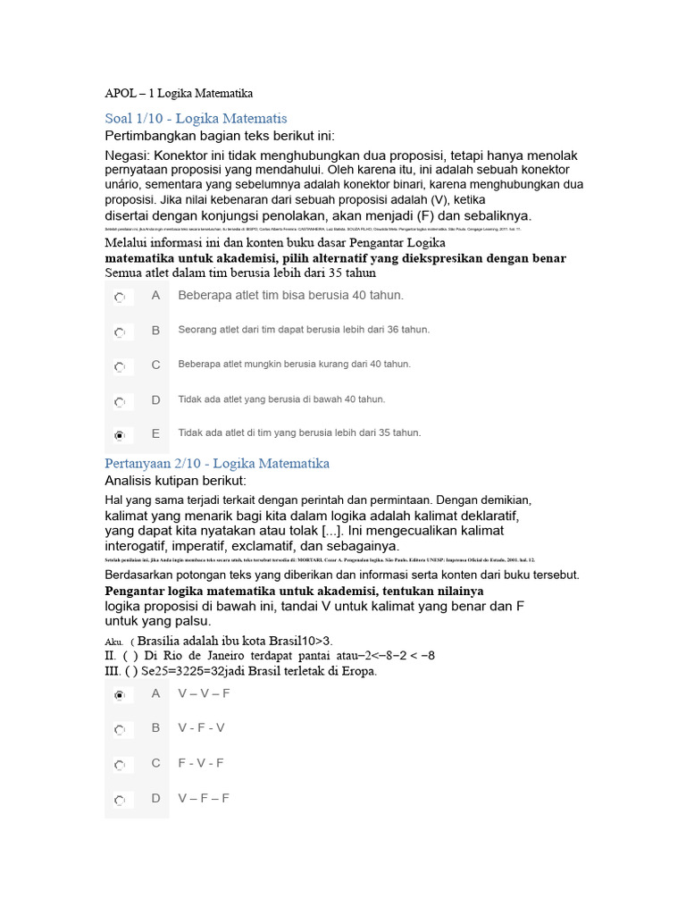 APOL 1 - Logika Matematika UNINTER | PDF