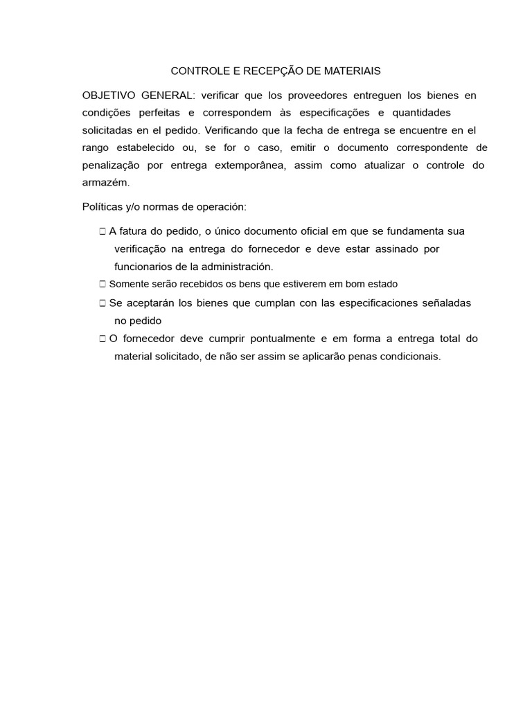 Controle e Recepção de Materiais | PDF | Armazém