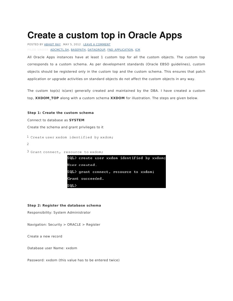 Custom Top Creation in Oracle Apps | PDF | Database Schema | Databases