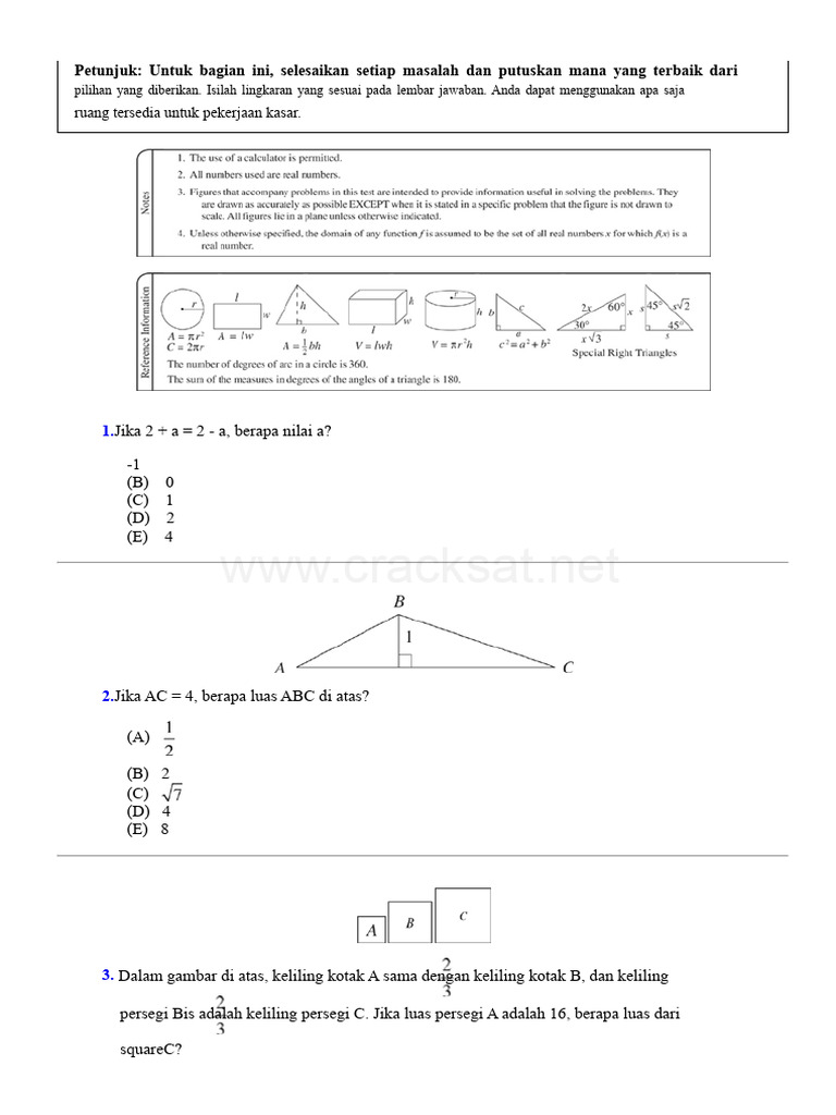 Soal Latihan Matematika SAT dan Jawaban | PDF