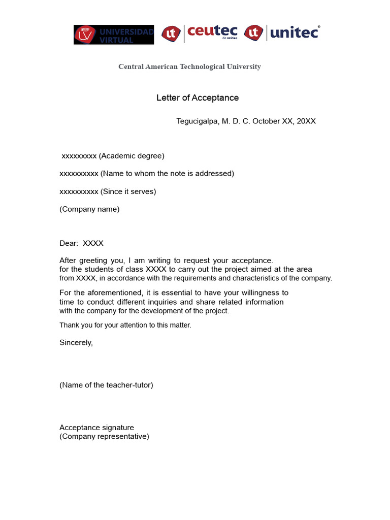 Central American University Acceptance Letter | PDF