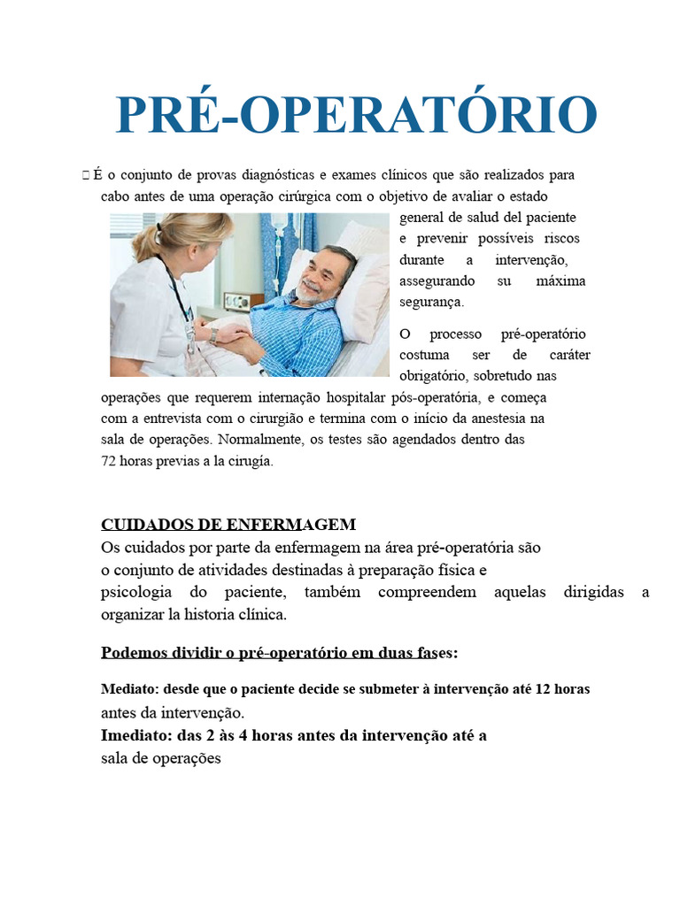 pré-operatório 1 | PDF | Enfermagem | Especialidades médicas
