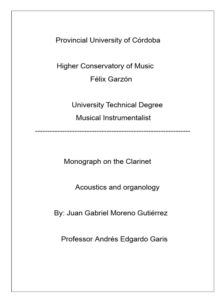 Monograph On The Clarinet | PDF | Clarinet | Woodwind Instruments