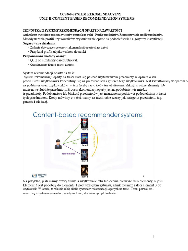 Jednostka II Systemy Rekomendacji Oparte Na Treści | PDF