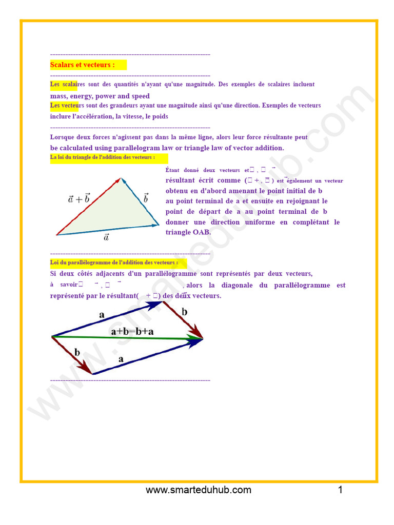 Scalars et vecteurs : lois d'addition | PDF