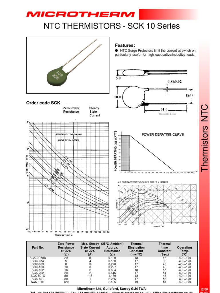Ntc Thermistor Datasheet NTC Thermistor SCK Series | PDF | Electrical