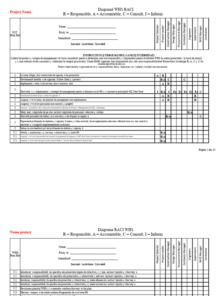 C T 7 0901a Diagrama RACI Anexa Plan WHS | PDF
