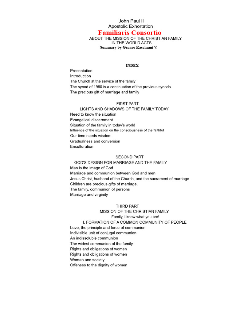 Summary of Familiaris Consortio | PDF | Catholic Church | Sacraments