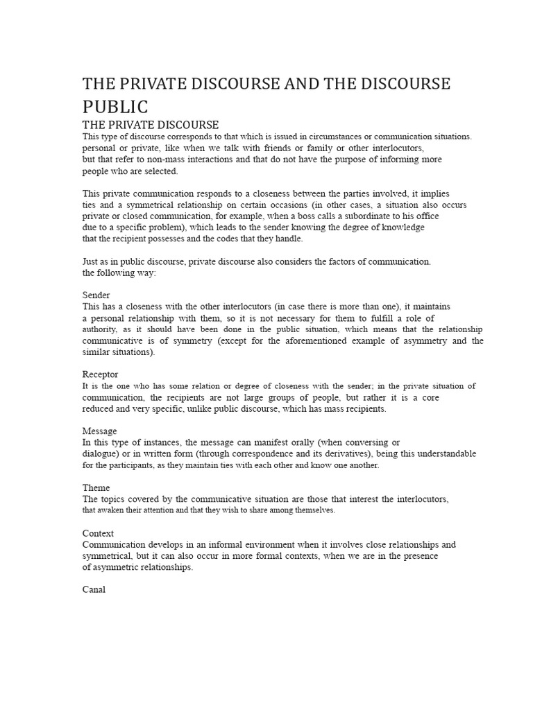 The Private Discourse and The Public Discourse | PDF | Communication ...
