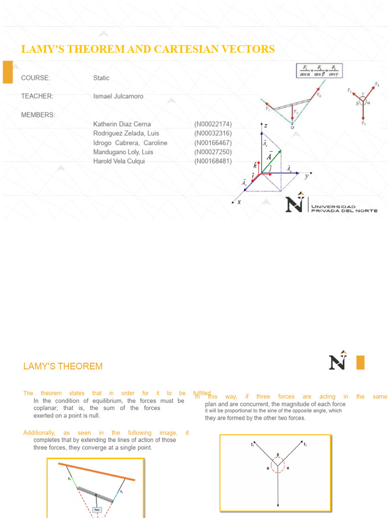 Lamy's Theorem and Cartesian Vectors Guide | PDF | Euclidean Vector | Force