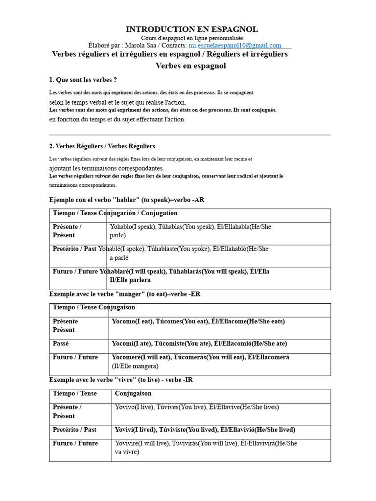 Conjugaison des verbes en espagnol | PDF | Verbe | Conjugaison