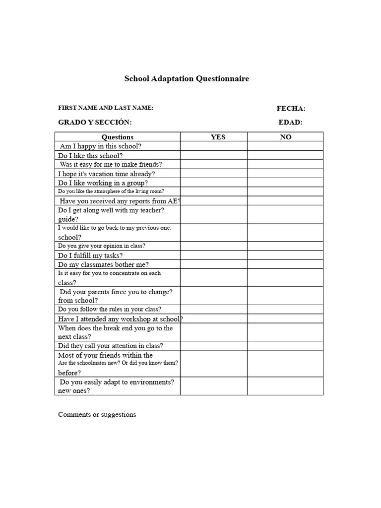 School Adaptation Questionnaire Guide | PDF