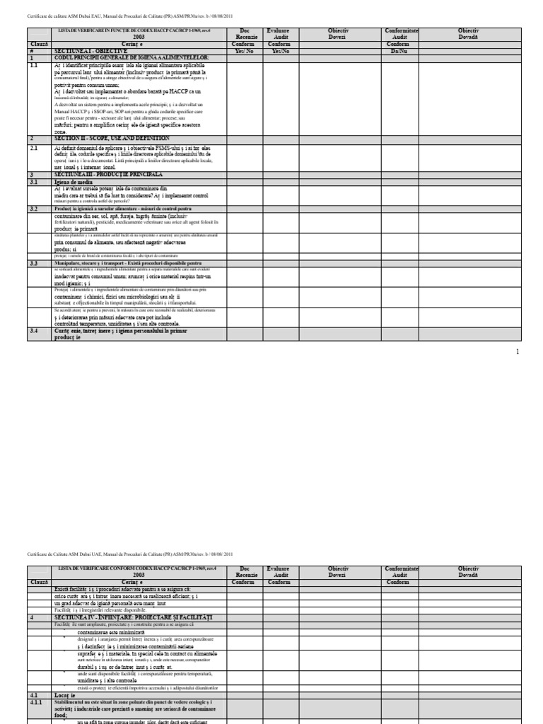 Lista de Verificare CAC Codex HACCP | PDF
