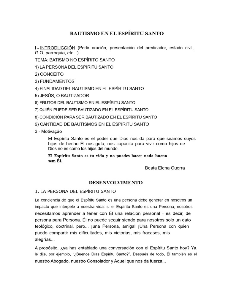 Bautismo en el Espíritu Santo: Guía Completa | PDF | espíritu Santo ...