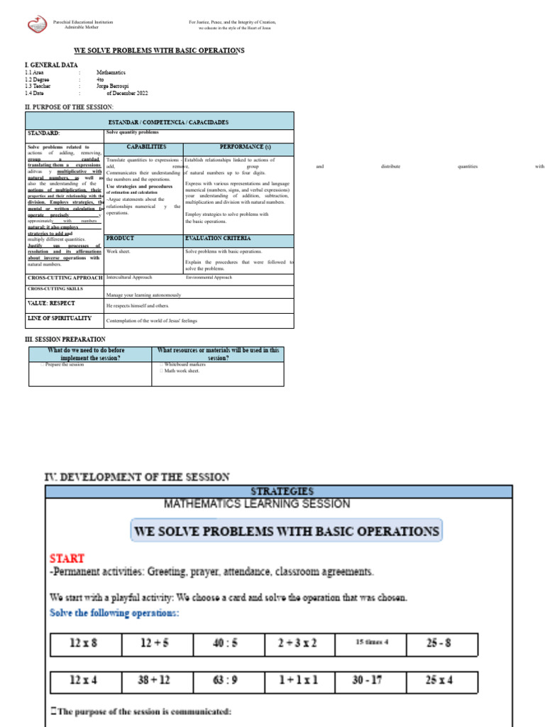 4th Session We Solve Problems With Basic Operations - Mathematics | PDF ...
