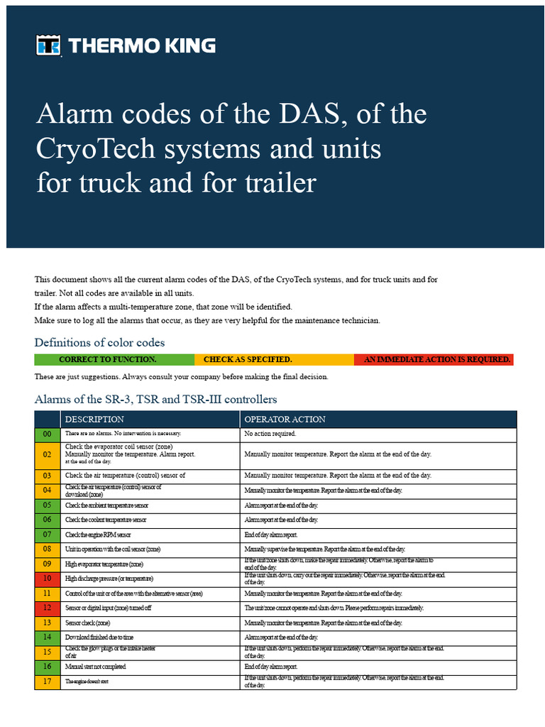 CryoTech Alarm Codes for Trucks & Trailers | PDF | Rectifier | Valve