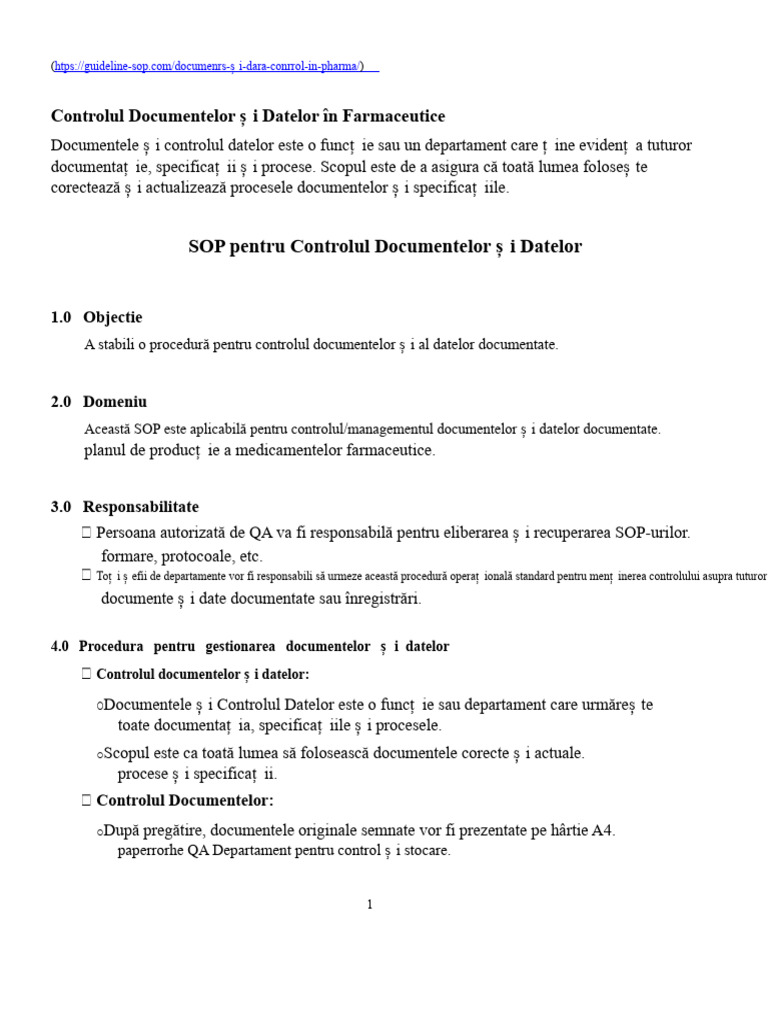 SOP Pentru Controlul Documentelor Și Datelor! | PDF