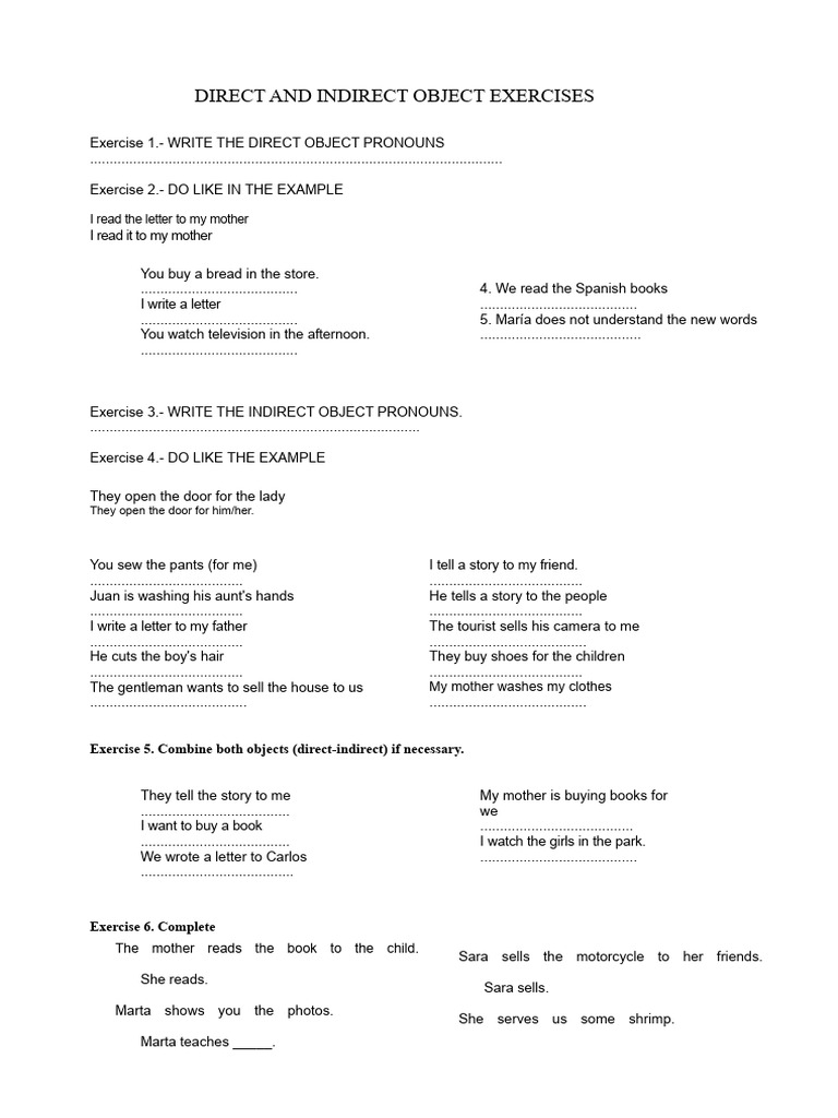 Exercises On Direct and Indirect Object | PDF
