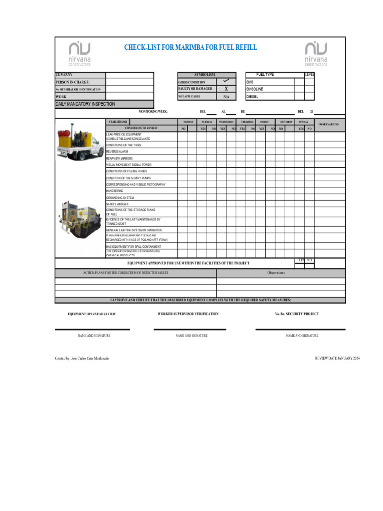 Marimba Fuel Refill Inspection Checklist | PDF