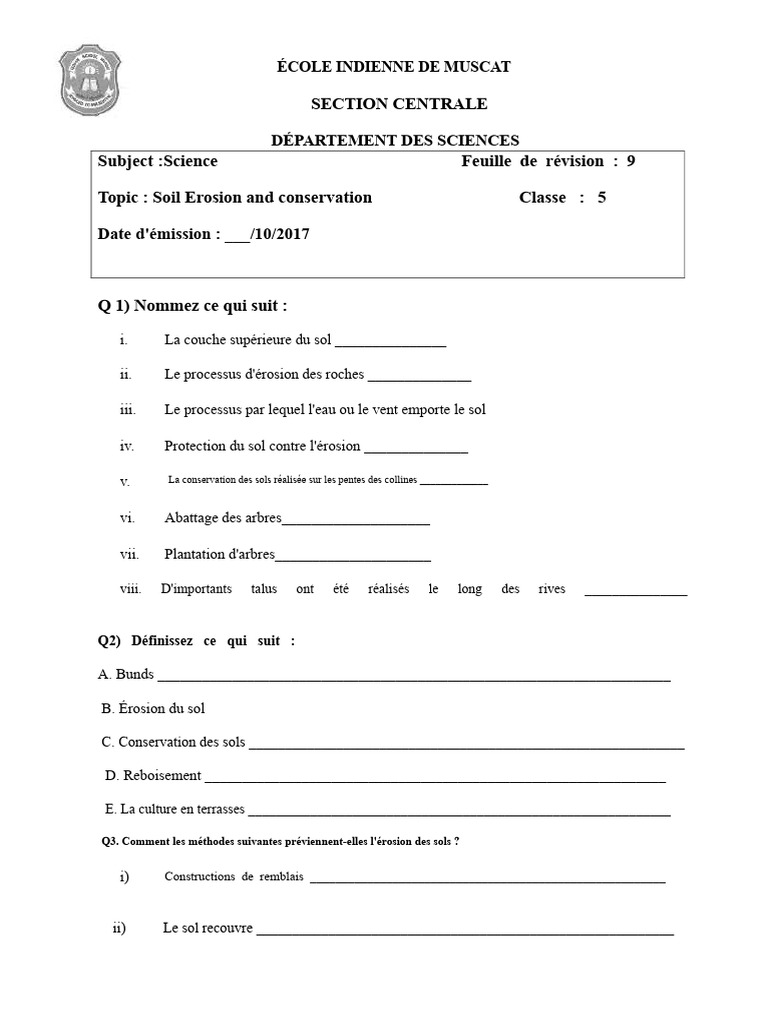 Révision sur l'érosion et conservation des sols | PDF | Géographie ...