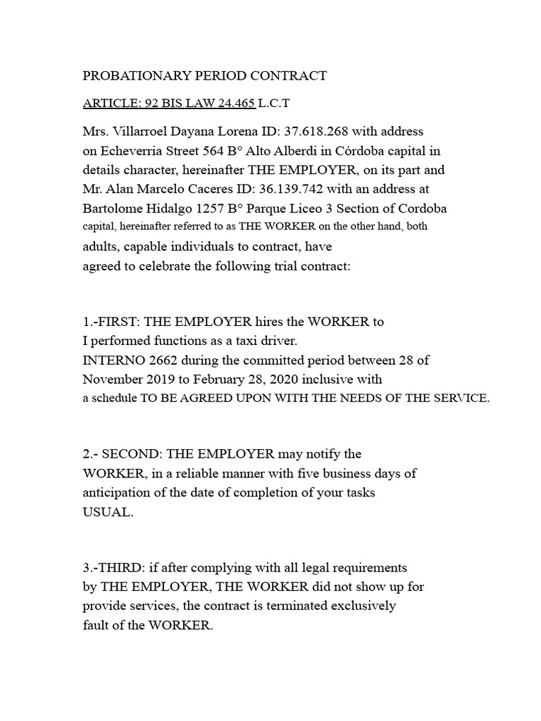 PROBATIONARY CONTRACT Driver | PDF | Employment | Private Law