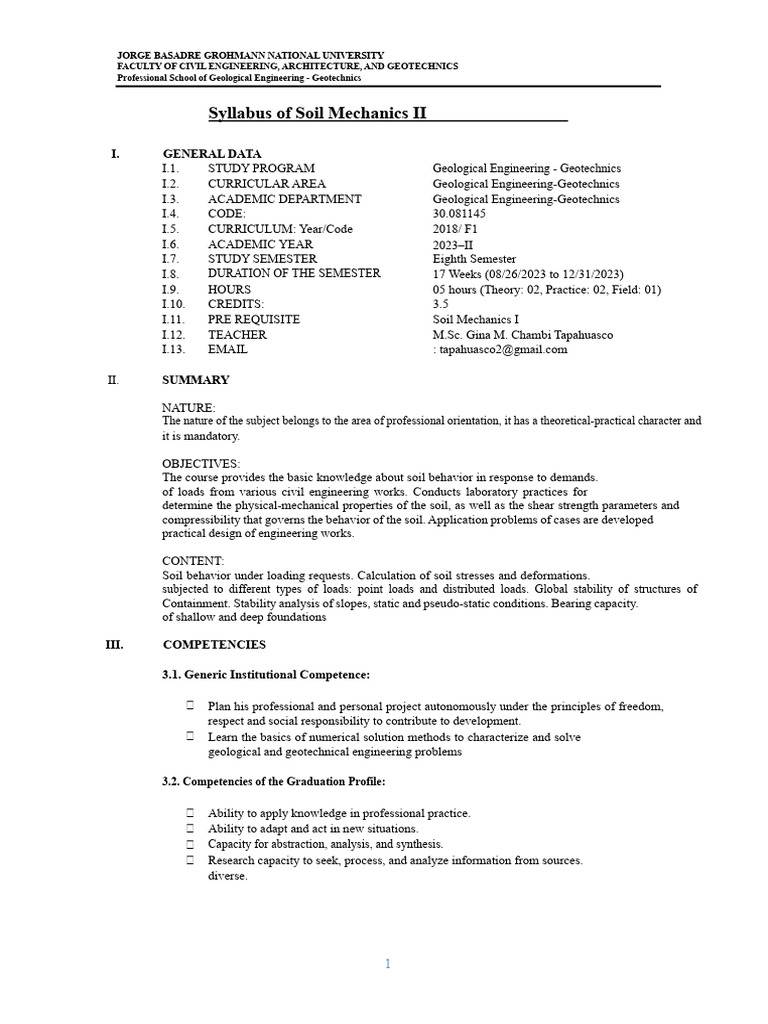 Soil Mechanics II Syllabus Overview | PDF | Geotechnical Engineering ...