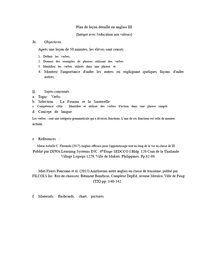 Leçon sur les verbes et l'entraide | PDF | Phrase | Verbe