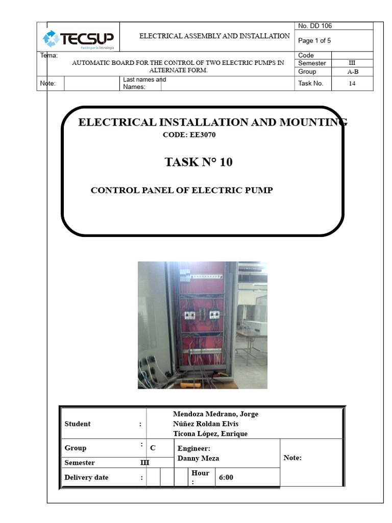Electric Pump Control Panel Assembly | PDF | Electrical Wiring | Relay