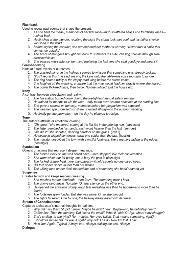 Literary Devices: Flashback, Foreshadowing, Irony | PDF