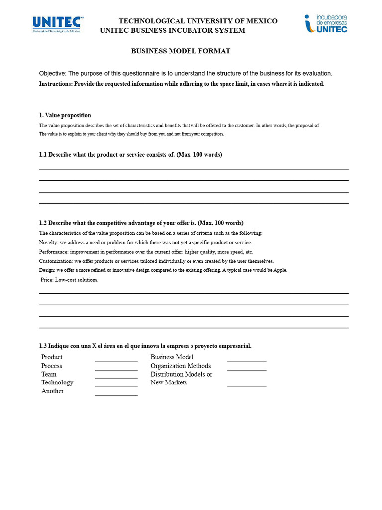 Business Model Questionnaire Template | PDF | Market Segmentation ...